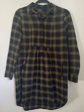 Banana Republic Green & Navy Plaid Babydoll Dress